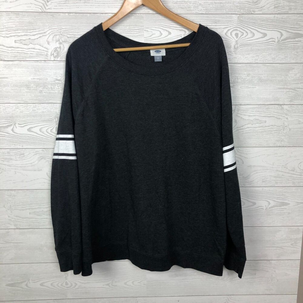 Old Navy Women's XXL Long Sleeve Varsity Pullover Sweatshirt Charcoal Gray Top